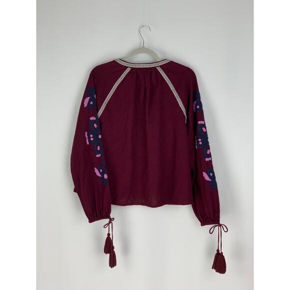 River Island Cardigan Embroidered Purple Womens Size Medium Tassel Cotton Boho - Picture 11 of 12